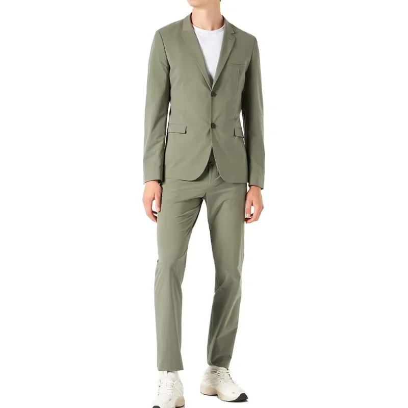 

Мужской классический приталенный костюм-двойка деловой/свадебный деловой костюм с двойными пуговицами (куртка + плиссированные брюки) офисный костюм жениха