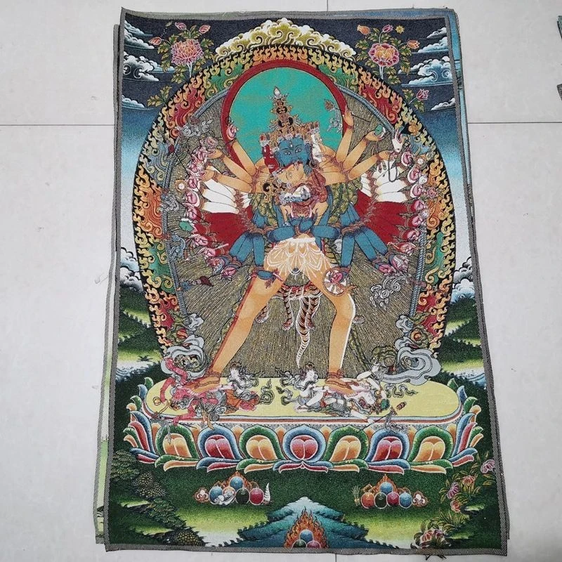 Tibet Tibetan Cloth Silk Floral joy buddha Thangka Tangka Embroidery Painting Embroidery Hanging Pictures