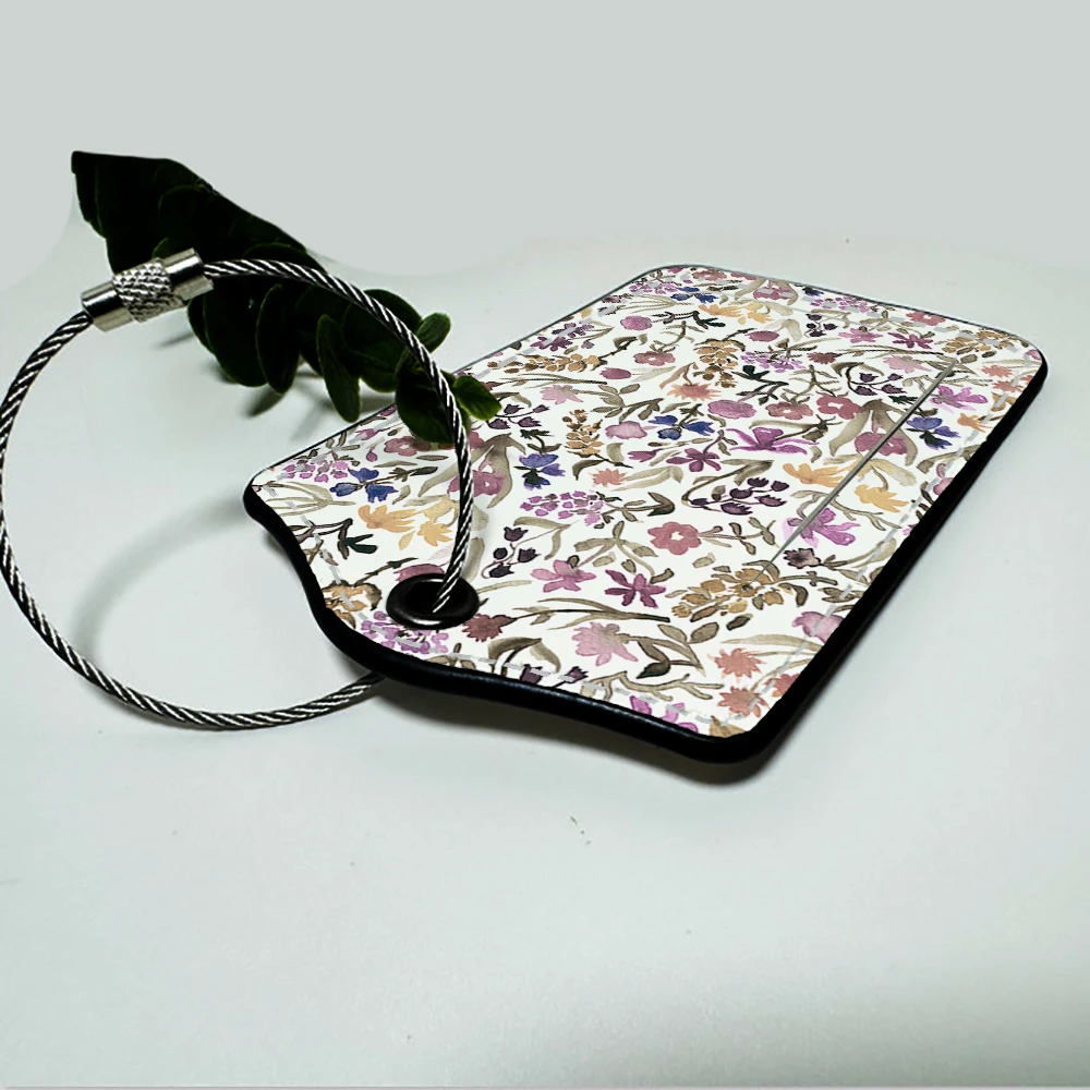 Beautiful flowers Stamped Leather Business Luggage Tag Suitcase Address Label Luggage Boarding Case Label Name ID Address Clip