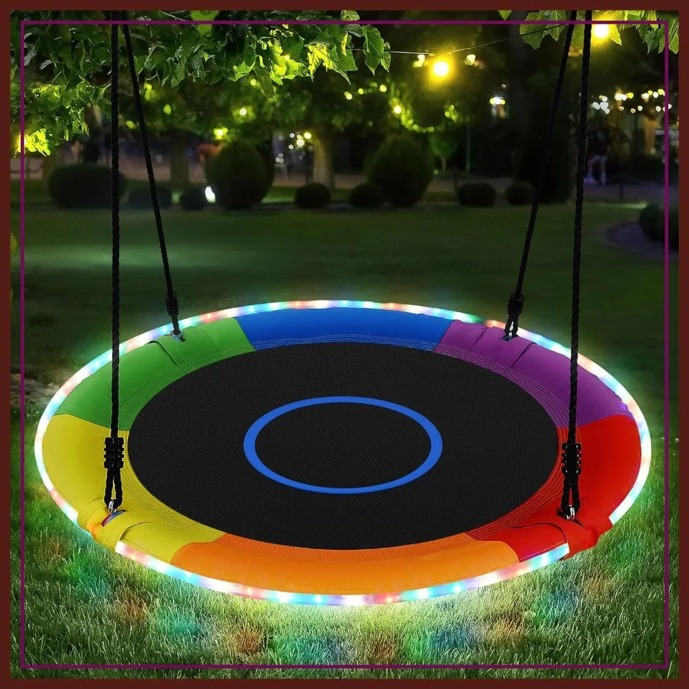 

40-Inch Saucer Tree Swing with LED Lights, 700lbs Capacity for Kids Adults, Outdoor Hanging Swing with Straps
