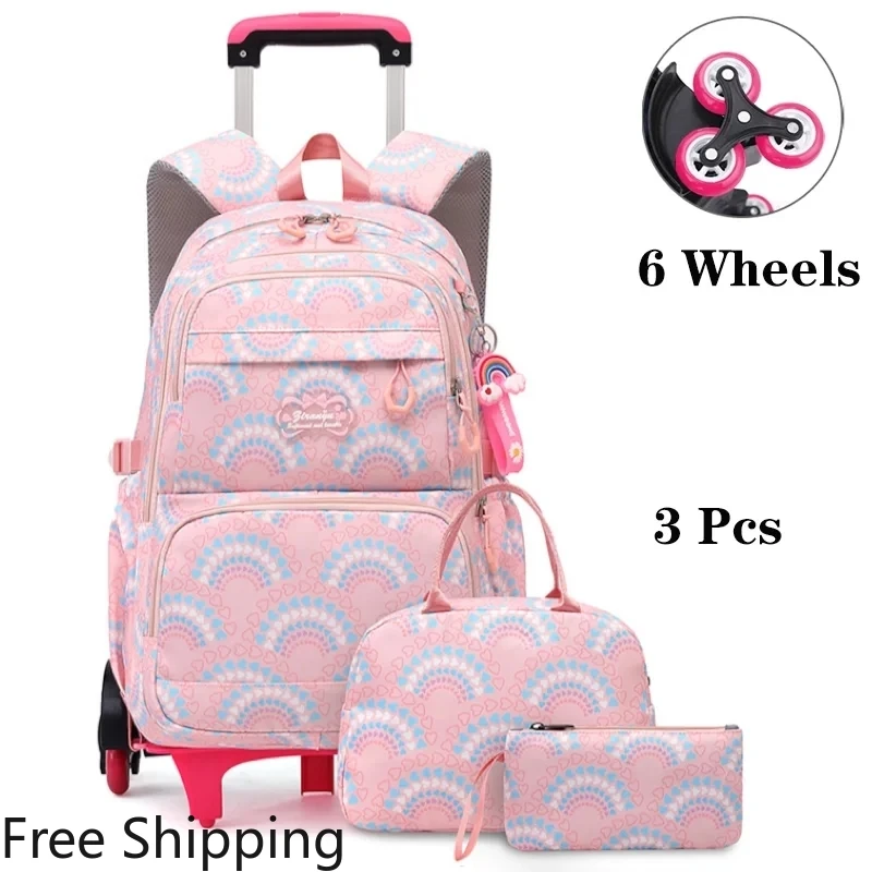 Rolltasche für Studenten, rollende Schultaschen, wasserdichter Rucksack für Kinder, 6-Räder, Schulrucksäcke, Trolley-Gepäck für Mittelschule