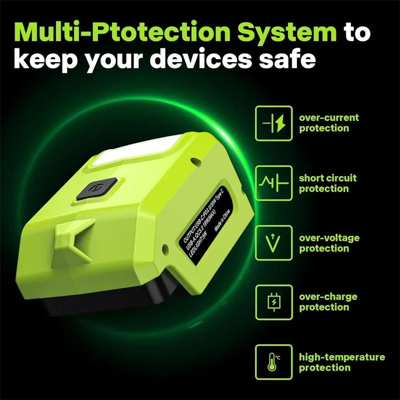 موصل محول الطاقة LED ضوء العمل لبطارية Ryobi 40 فولت 5 واط حامل بطارية الأضواء مع منفذ إخراج للاستخدام الخارجي