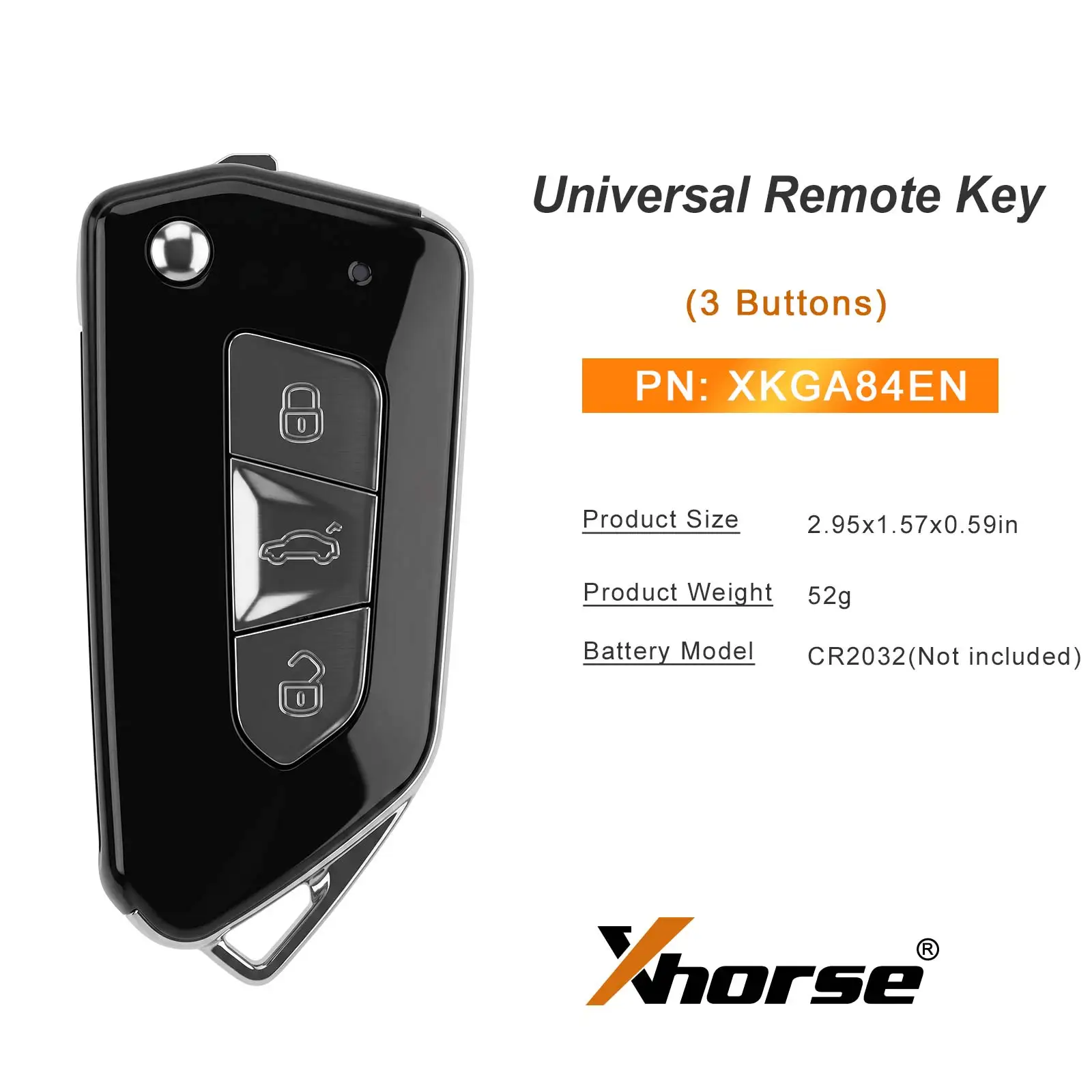 XHORSE XKGA84EN V2 Wired Remote Key 3 Buttons GA08 Style All Black 2nd Gen XM5118 Chip Support Wireless Programming