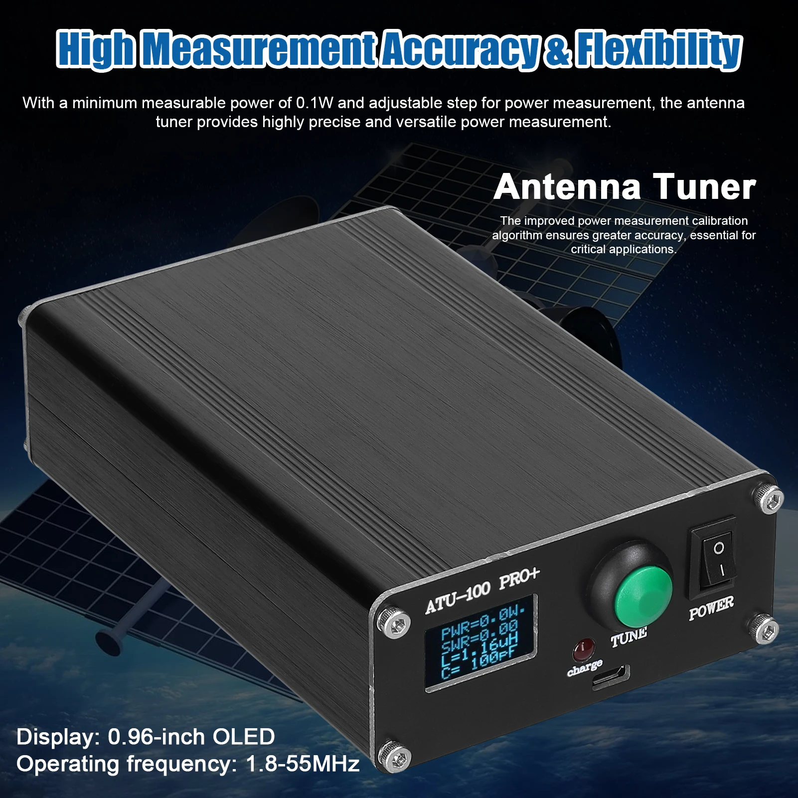 

Автоматический антенный тюнер Автоматический антенный тюнер 0,96 дюйма OLED-дисплей 1,8-55 МГц 120 Вт Портативный антенный тюнер с корпусом