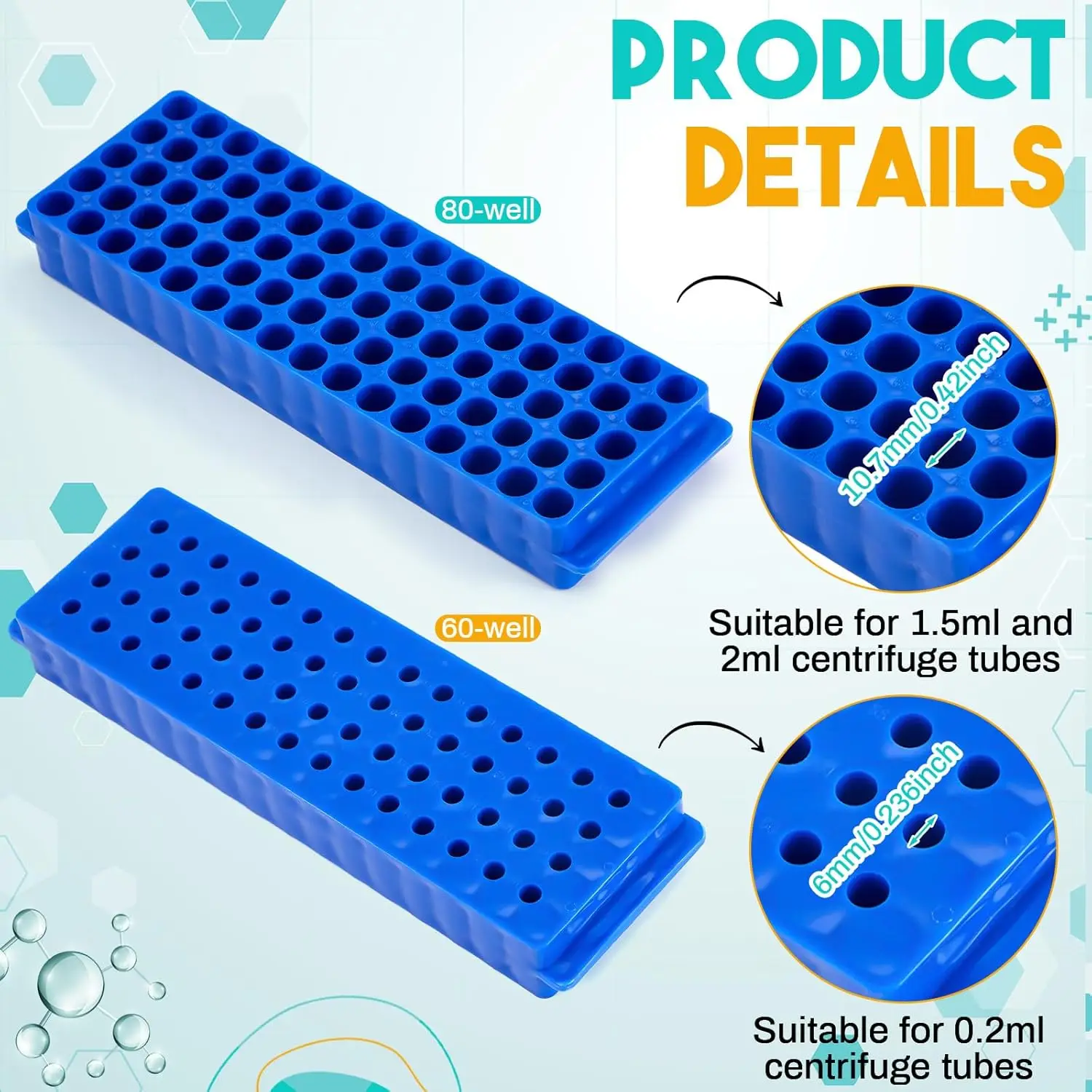 Tube Rack Microcentrifuge Tube Rack Double-Sided Plate 80 and 60 Holes Vial Rack Test Tube Holder for 0.2ml-2ml Centrifugal Pipe