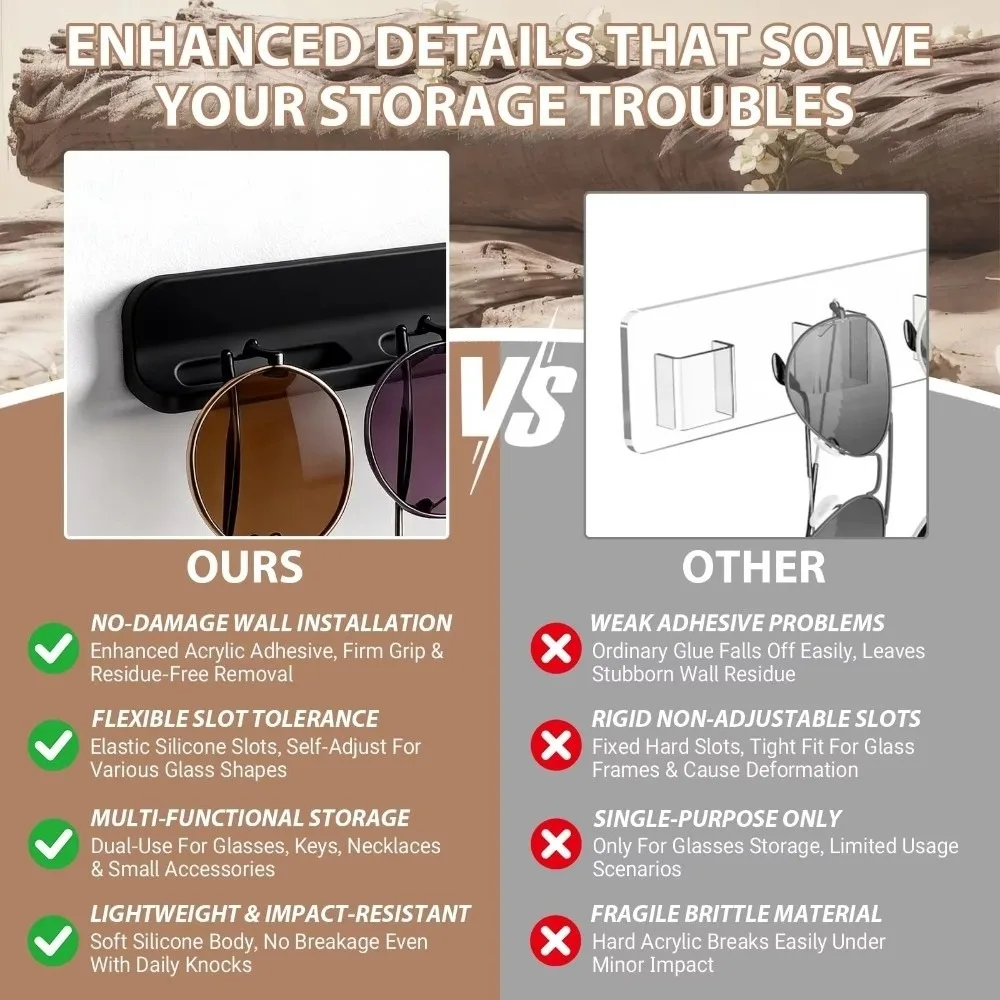 Silicone Sunglasses Storage Rack Wall Mounted Multi-Slot Eyeglasses Wall Holder Self-Adhesive Space Saving