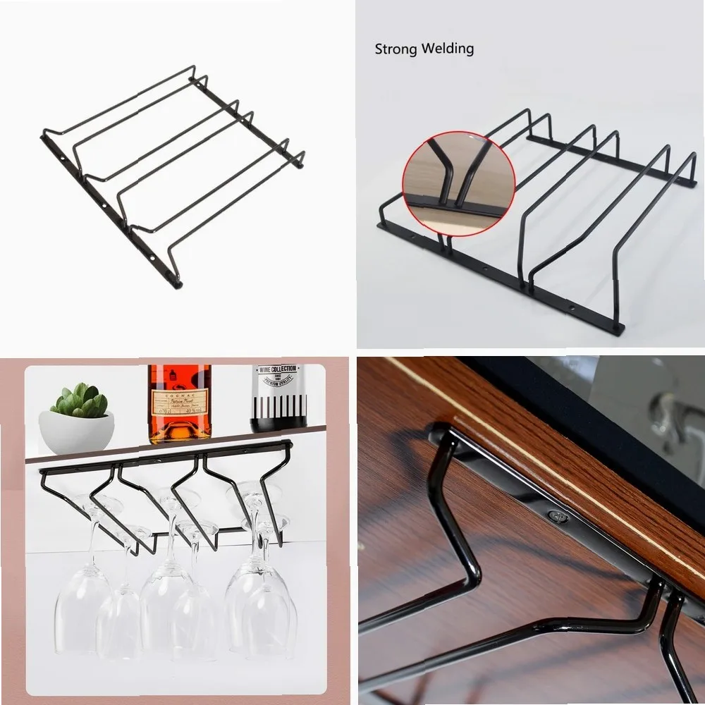 

**Black Metal Wine Glasses Holder Wall Mount for Kitchen Bar Wine Glass Hanger Cup Rack Stemware Hanging Cupboard Organizer**