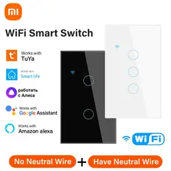 Xiaomi-interruptor de parede inteligente, fio neutro necessário, 1/2/3/4 gang, interruptor de toque, funciona com aplicativo de vida inteligente, alexa e google home