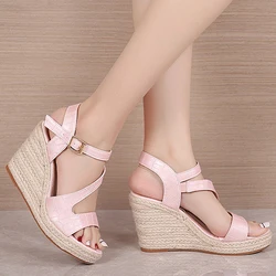 2023 Summer Shoes Women Party Shoes Modern Platform Wedges Sandals Brand Ladies High Heels Sandals Black Pink Big Size 42 A4355