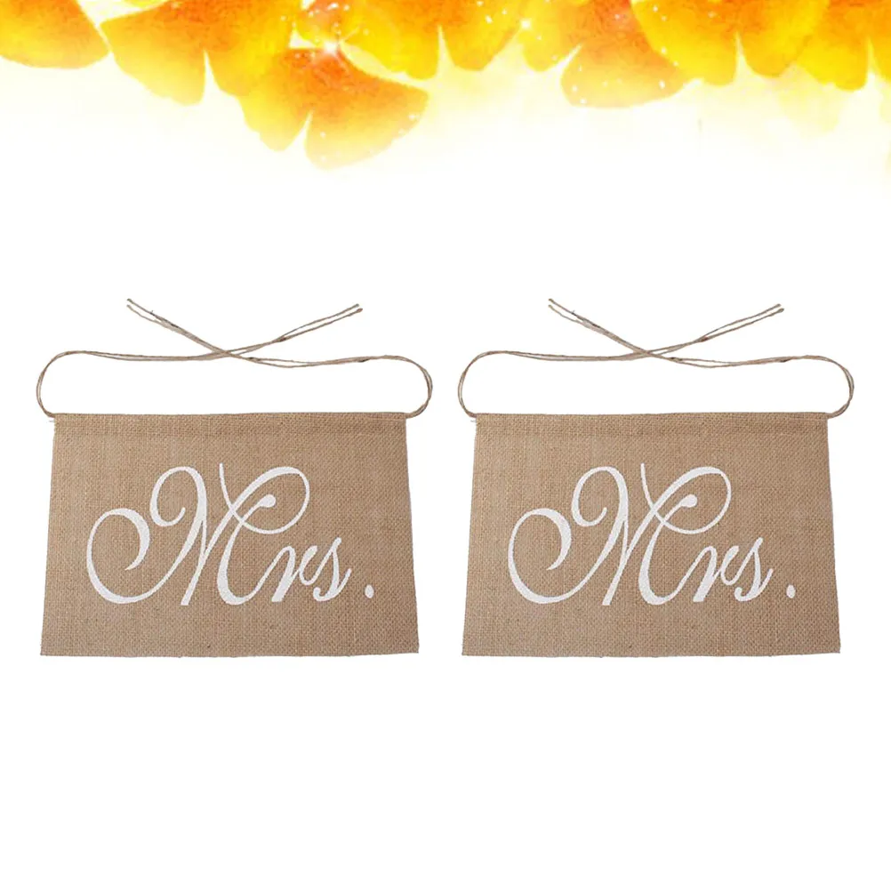 2Pcs Wedding Chair Flag Banner Linen Mr Mrs Decor Vintage Atmosphere Creator for Couple Chairs Anniversary Party Outdoor Indoor