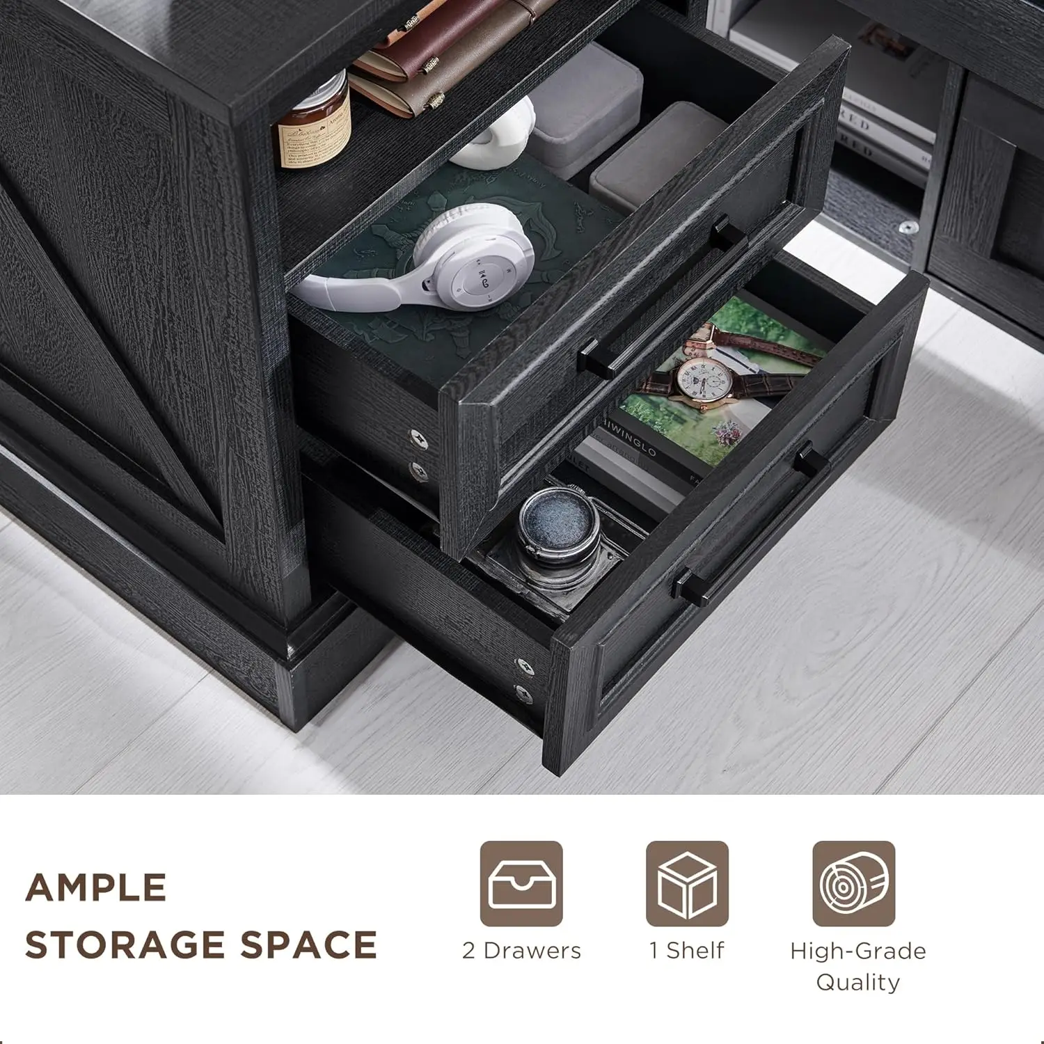 منضدة مزرعة مقاس 18 بوصة مع قاعدة شحن، طاولة نهائية مع درجين للتخزين، طاولة جانبية، خزانة بجانب السرير لغرفة النوم، غرفة المعيشة #6