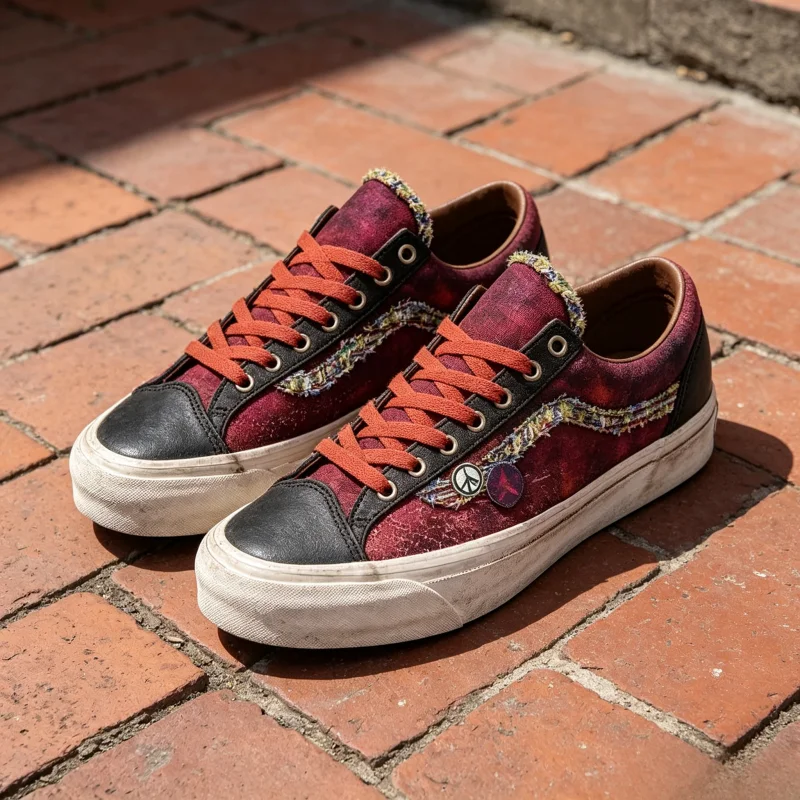 Street Fashion Graffiti - Vintage Distressed Skate Shoes, Graffiti-Printed Canvas