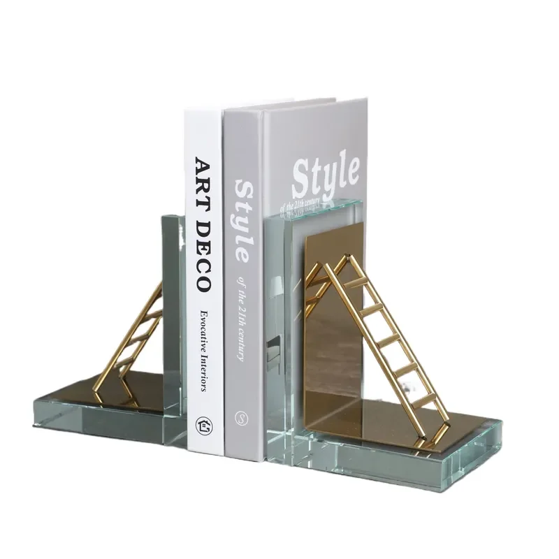 for European Style Golden Ladder Bookshelf Model Room Porch Living Room TV Cabinet Office Home Decoration Book Ornament