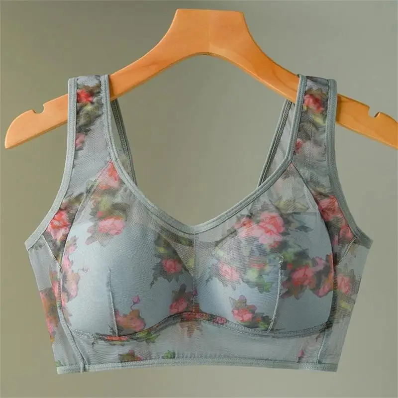 Comfortable Plus Size Middle-aged Women's Vest-style Printed Bra No Steel Ring Summer Traceless Underwear Sportswear Accessories