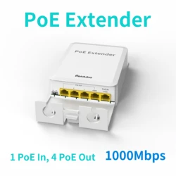 야외 PoE ++ 기가비트 익스텐더, 5 포트, 1 in 4 Out PoE 리피터, 1000Mbps, IEEE802.3af/at/bt 호환, IP65 방수