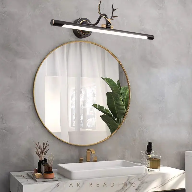 All copper bathroom cabinet mirror headlight led mirror light bathroom American vanity light mirror cabinet special makeup light