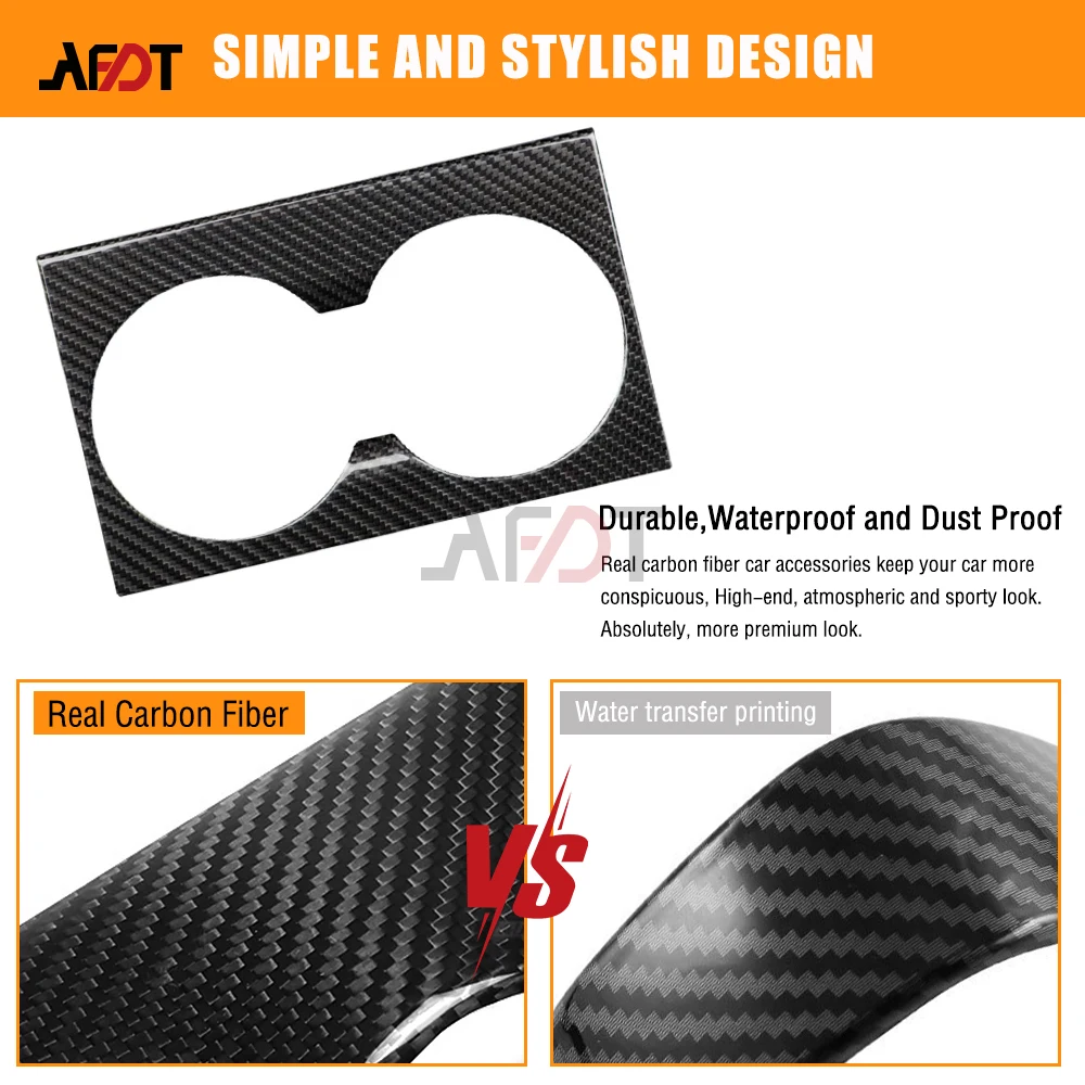 AFDT Carbon Fiber Car Interior Center Console Front Cup Holder Cover For Tesla Model 3 Highland 2024