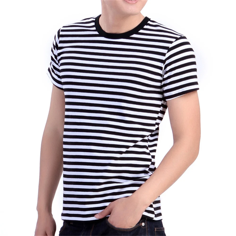 Sailor\'s striped short sleeve Tshirt loose round collar red stripe black stripe green stripe navy shirt class clothing wholesale