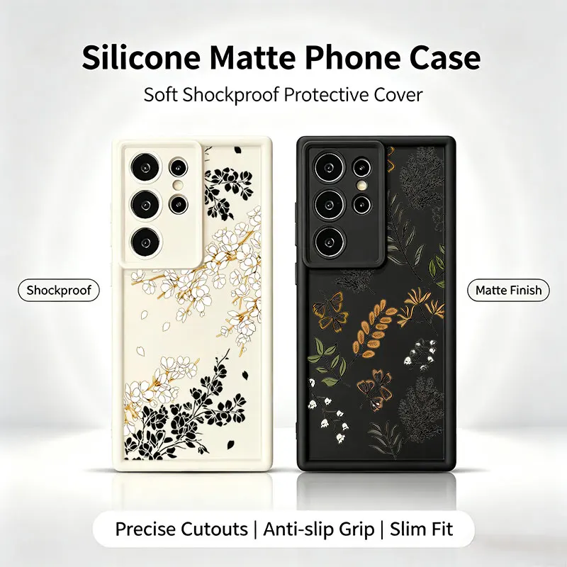 Line Art Floral Silicone Phone Case For  Samsung Galaxy S26 S25 S24 S23 S22 Ultra Plus S21 S20 FE Shockproof Cover