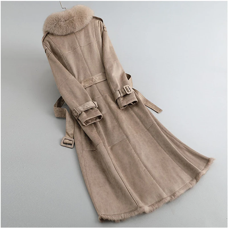 Aorice Winter Long Rabbit Fur Linging Coat Jacket Female Fox Fur Collar Coats Lady Over Size Parka Trench CT279