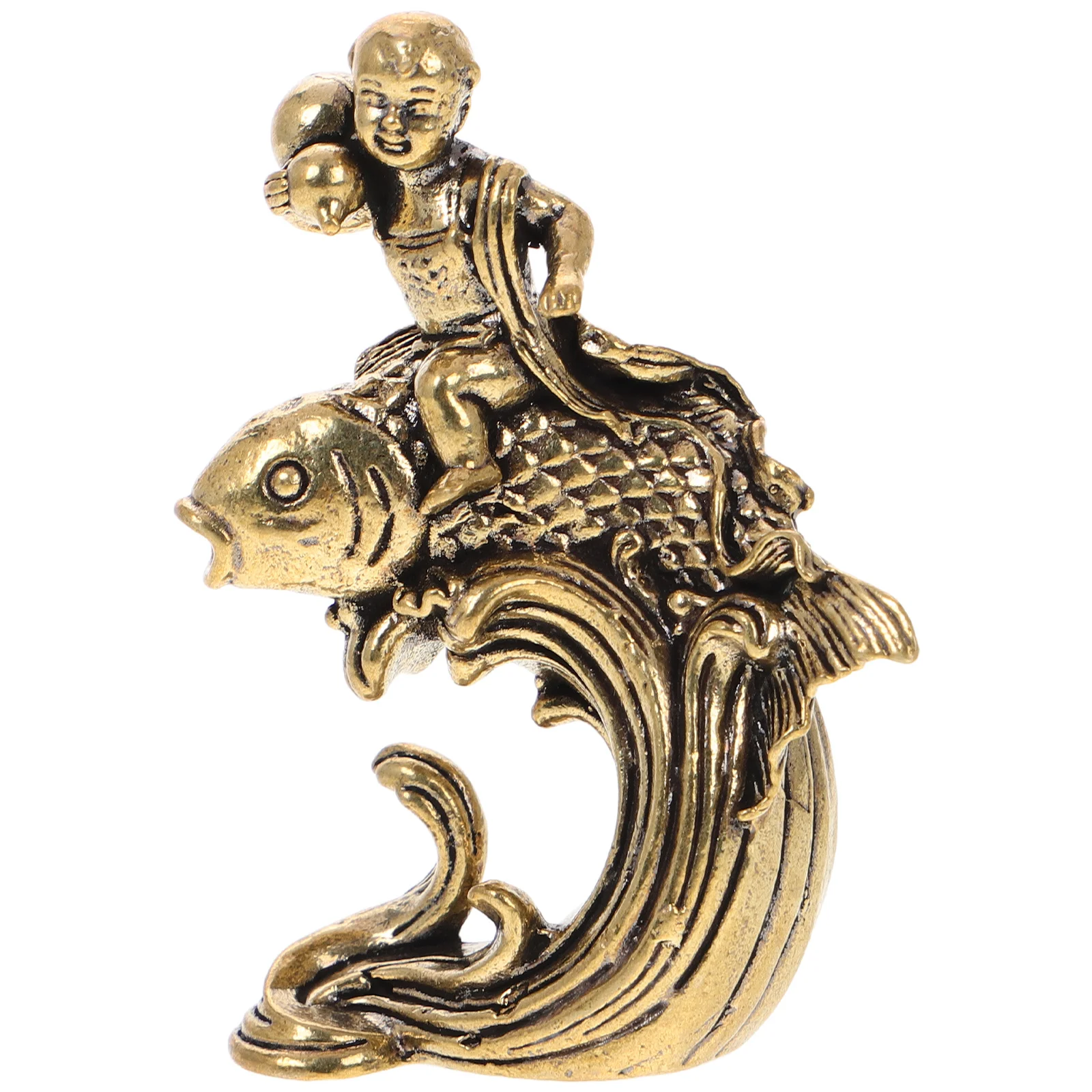 

Brass Koi Fish Statue Pure Brass Feng Shui Vintage Sculpture Lucky Home Office Desk Ornament Prosperity Success Tabletop Decor