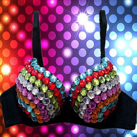 

Сексуальные бюстгальтеры для женщин, вечерние 2021, новый панк-танцевальный бюстгальтер пуш-ап, костюмы для ночного клуба, бюстгальтеры без косточек, Encaje, цветное украшение со стразами P6