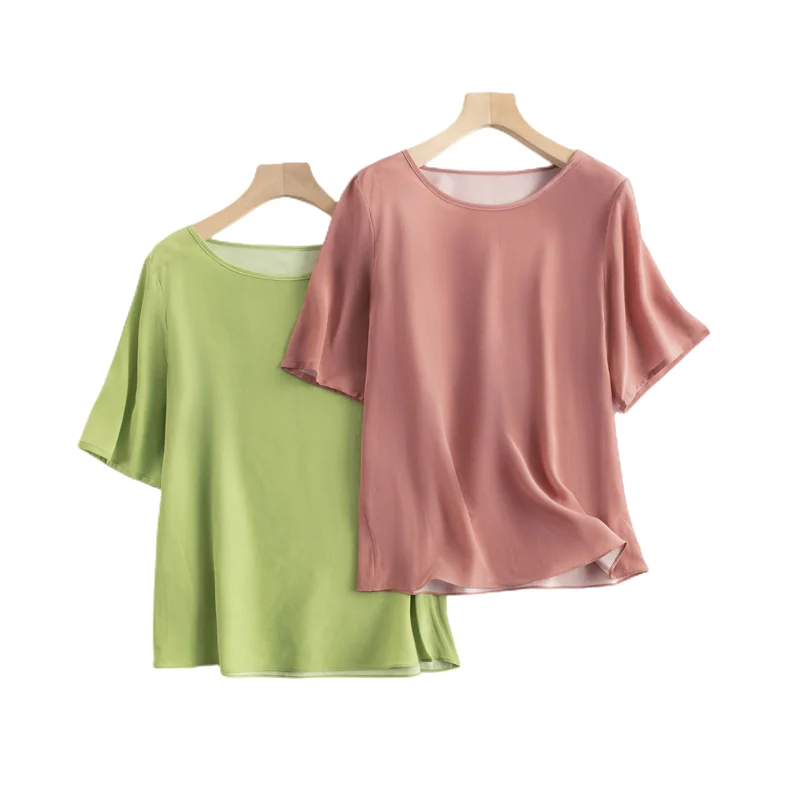 Imagem -06 - Camiseta Feminina Fina e Solta 100 Seda Amoreira Crepe de Chine Top de Verão Tamanho Grande Oferta Especial