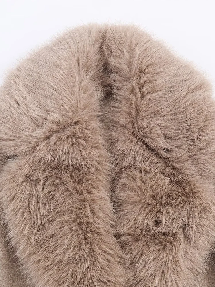 European and American style 2025 winter new arrivals women's clothing faux fur effect lapel blended coat coat