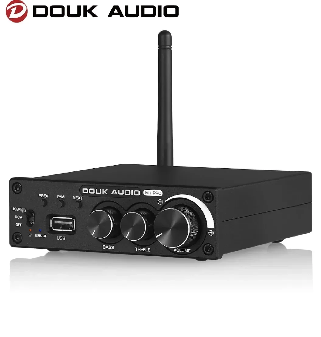 Douk audio Bluetooth 5.0 Power Amplifier Stereo 2.0 Ch Subwoofer Amp Treble Bass Adjust USB Lossless Music Player 320W