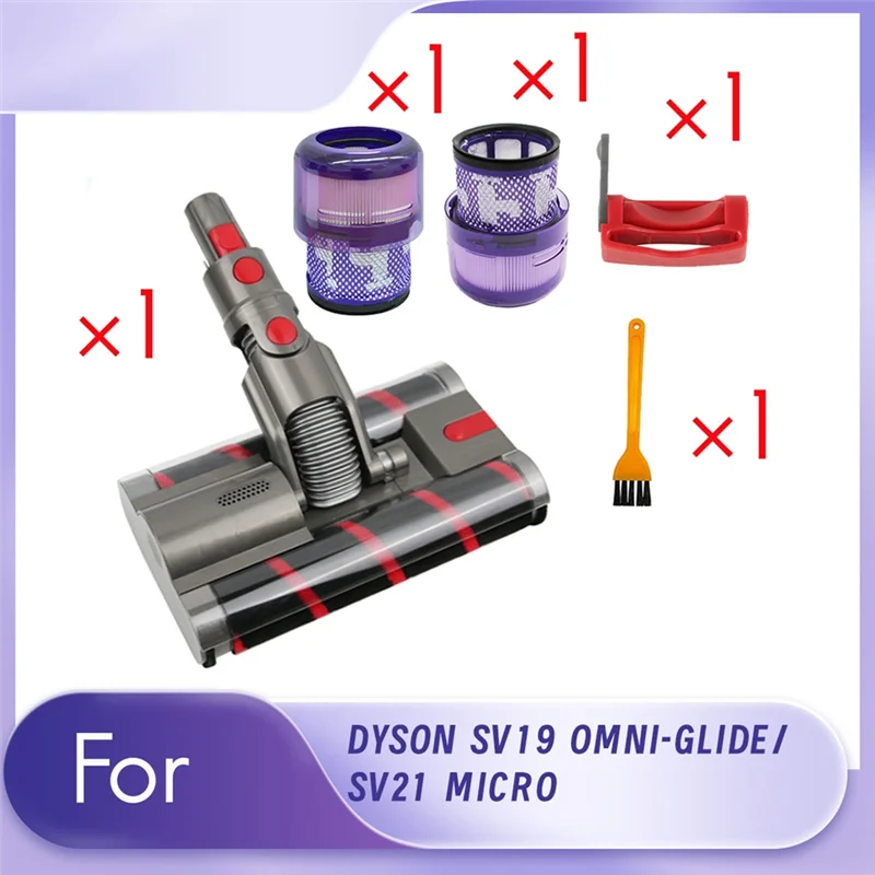 ABVI-Double Roller Brush+SV19 SV21 Filter Kit For DYSON SV21 MICRO/SV19 OMNI-GLIDE Replace Vacuum Head Soft Roller Cleaner