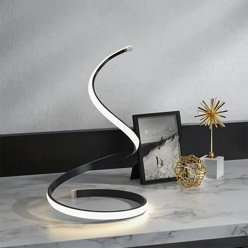 Modern LED Table Lamp Minimalist Black Gold Line USB Decor Light For Bedroom Bedside Study Living Room Indoor Lighting Fixtures