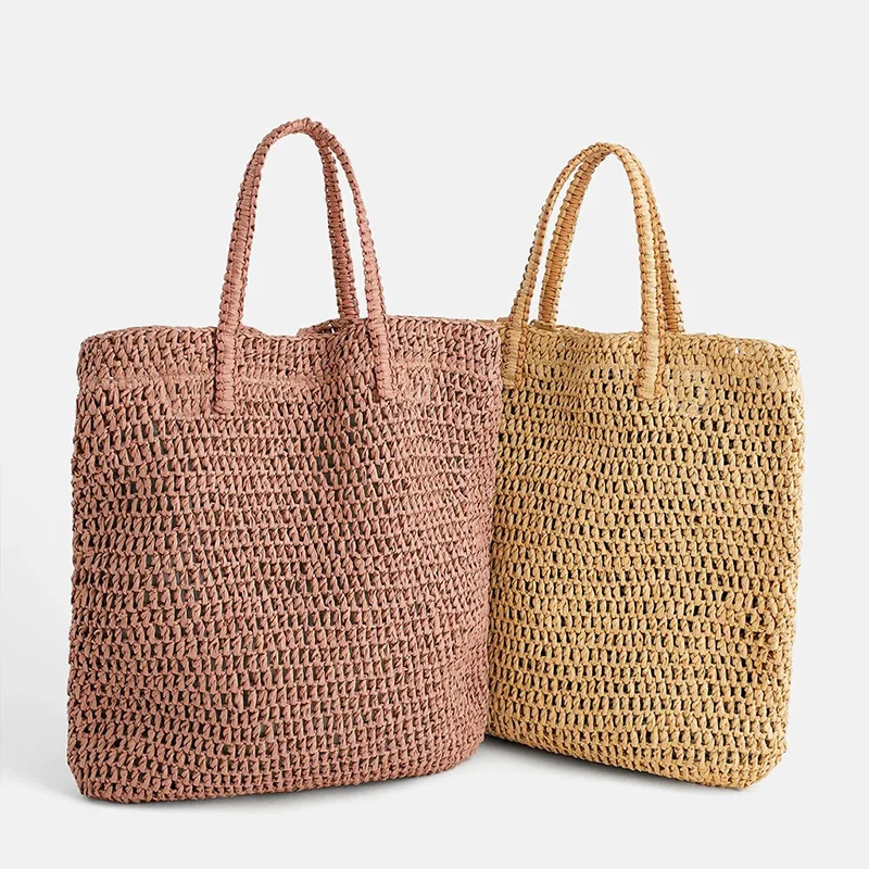 Casual Straw Shoulder Bag Woman Designer Wicker Woven Handbag Women Summer Beach Rattan Large Capacity Tote Large Purses Ladies