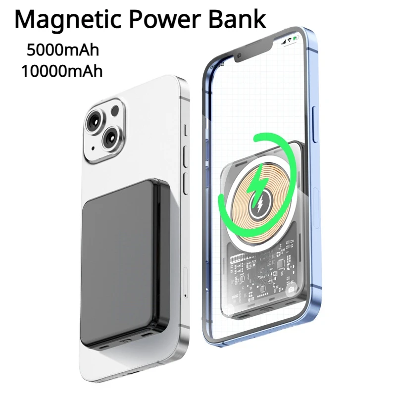 

Magnetic Power Bank 15W Wireless Fast Charger Stand 5000mAh Portable Transparent External Battery for iPhone 14 Samsung 10000mAh