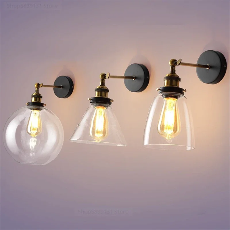 Vintage Metal Glass Wall Lamps LED Wall Lights for Home Living Room Decoration Bedroom Light Fixtures Retro Industrial Luminaire