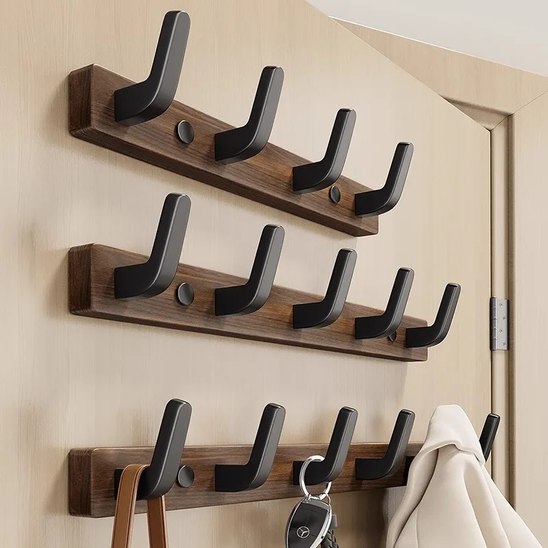 

Walnut non-punching door hanging hanger wall hanging porch clothes hat hanging hook