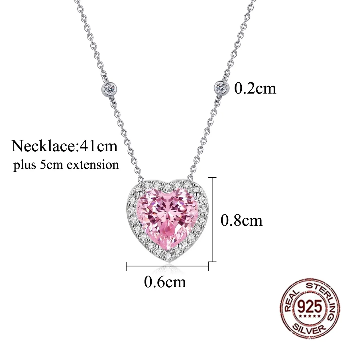 QooLady 925 Sterling Silber Rosa Herzschliff Zirkonia Halo-Fassung Anhänger Halskette Edler Schmuck für Frauen Valentinstagsgeschenk SD091 – Detail 3