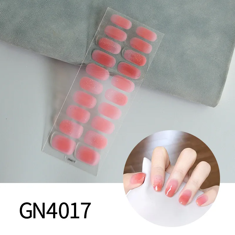 Pegatinas de uñas UV para dedos, tiras de uñas de Gel francés, parches deslizantes, adhesivos coreanos, sin necesidad de lámpara UV, 20 tiras