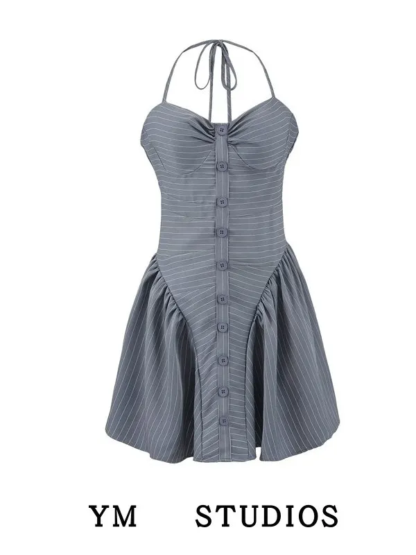 

Sweet And Spicy Sle ter Ne Stripe Dr Retro Bal High Waist Dr Summer Season Women's Faion ort Skirt