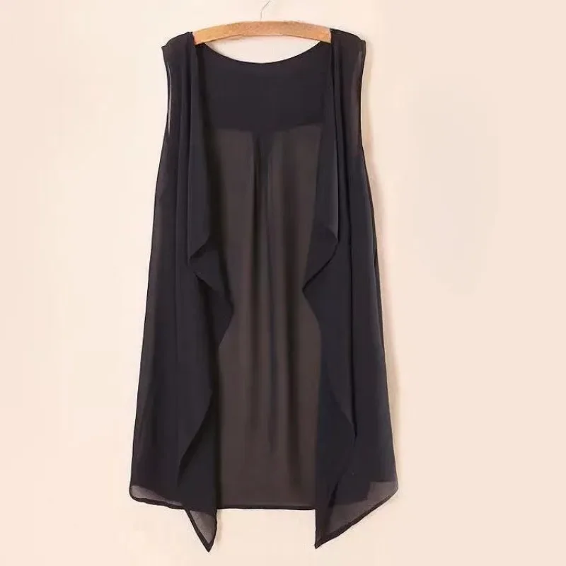 

Summer Chiffon Vests Women Breathable Basic Korean Fashion Elegant Sleeveless All-match Office Ladies Simple Solid Chic Outwear