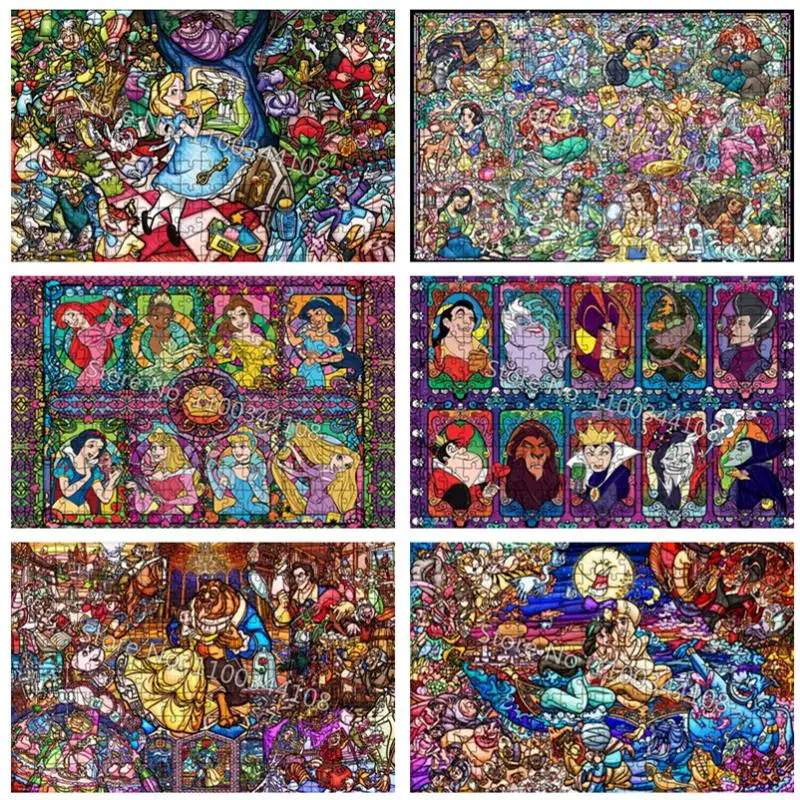 

Disney Characters Jigsaw Puzzles 300/500/1000 Pieces Cartoon Princess Beauty and The Beast Puzzle for Children Educational Toys