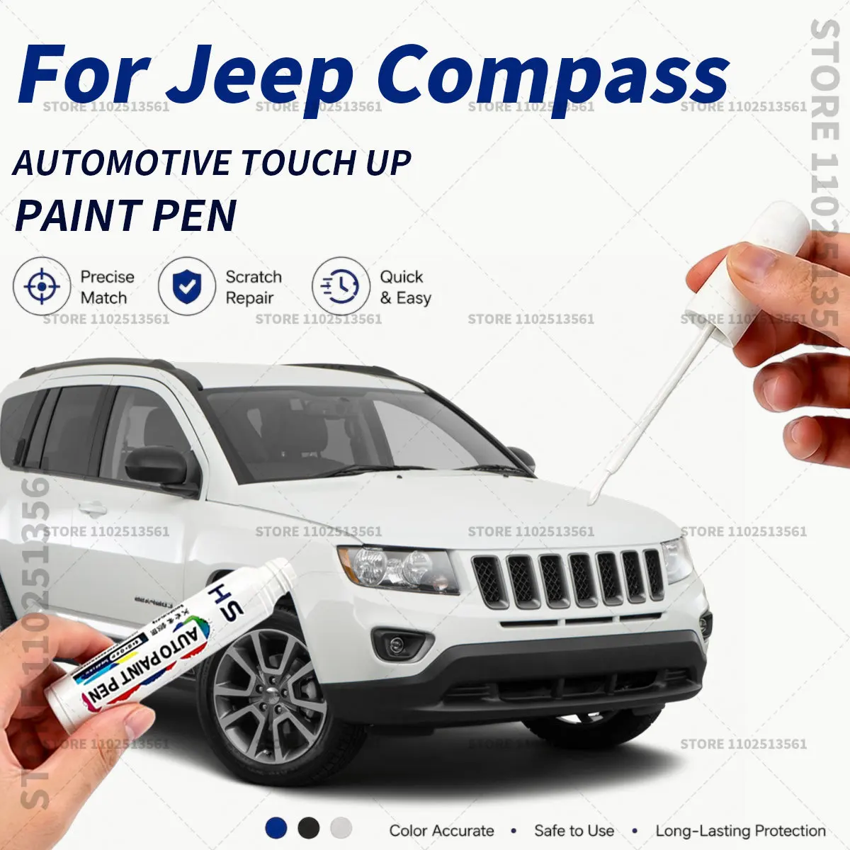 For 2007-2025 Jeep Compass White Quick Dry Car Touch Up Paint Pen Auto Scratch Repair Brush for Paint Chips Scratches and Scuffs