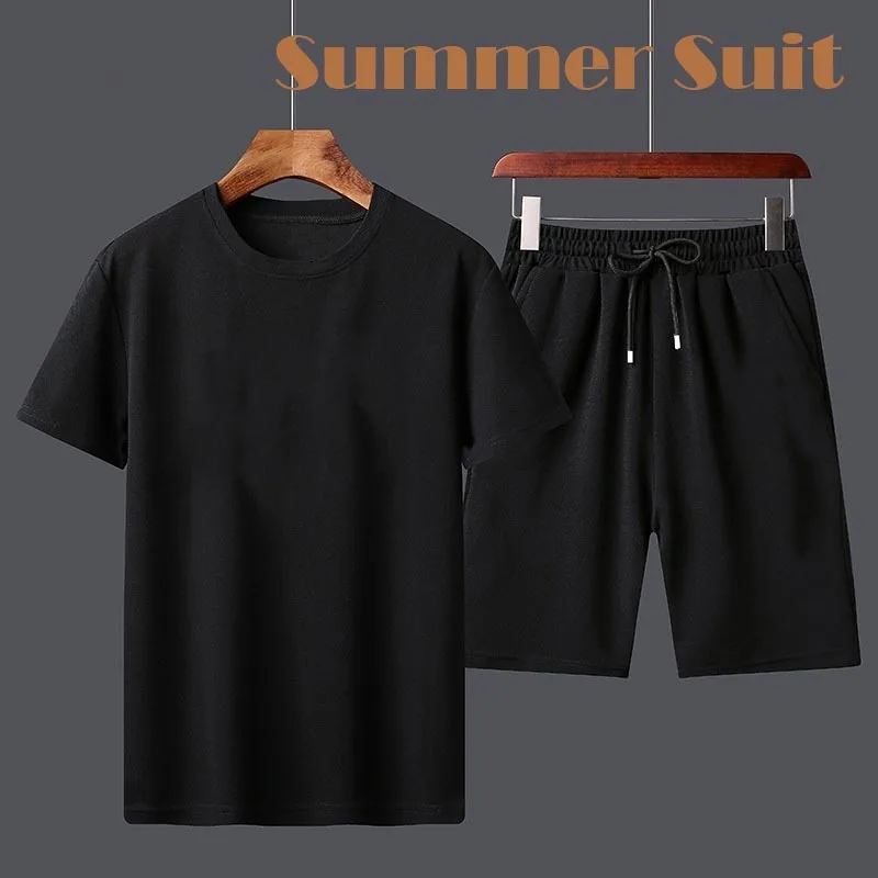 Fashion Men's 2 Piece Set Tracksuits Summer Casual Short Sleeve T-shirt Shorts Sport Suits