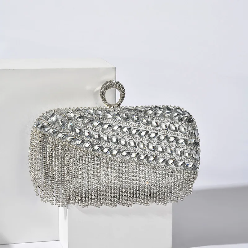 2023 Diamond Tassel Evening Bags Patchwork Wedding Dinner Wallets Ring Party Clutch Purse With Chain Drop Shipping