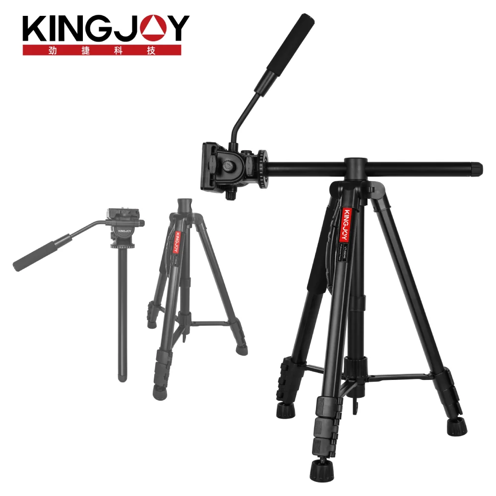 KINGJOY Professional 180CM Tripod  Compact Aluminum Tripode Travel Tripe Monopod with 360 Rotate Center Column Fluid Head Stand