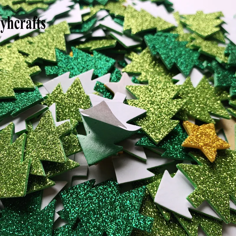 500PCS/Lot Glitter Christmas tree foam stickers Xmas crafts Christmas indoor decoration Ornament bulk wholesale OEM