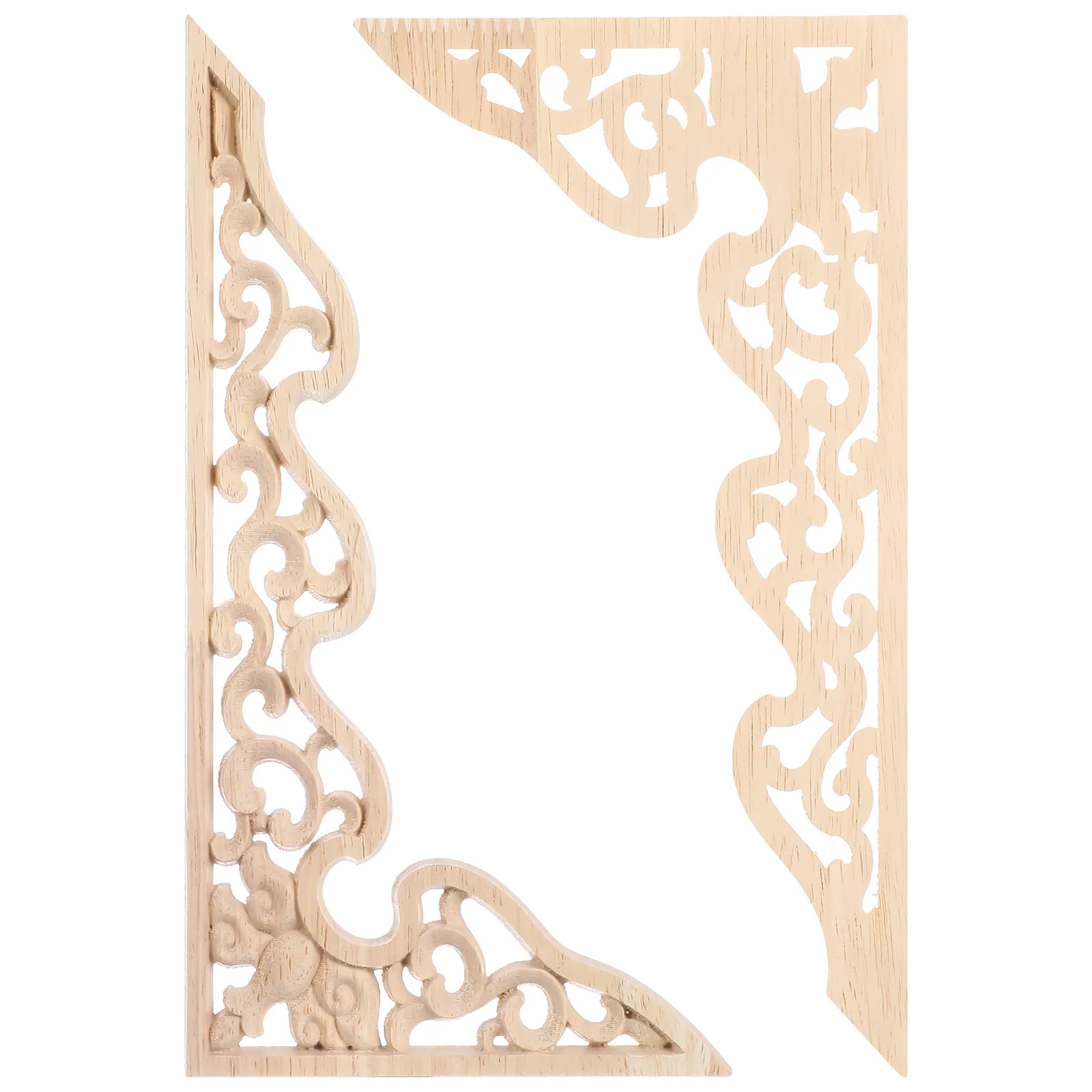 2 Pcs Wood Carving Decals Carved Flower Appliques Unpainted Frame Bed Door Decor Onlay Wooden Ceilings