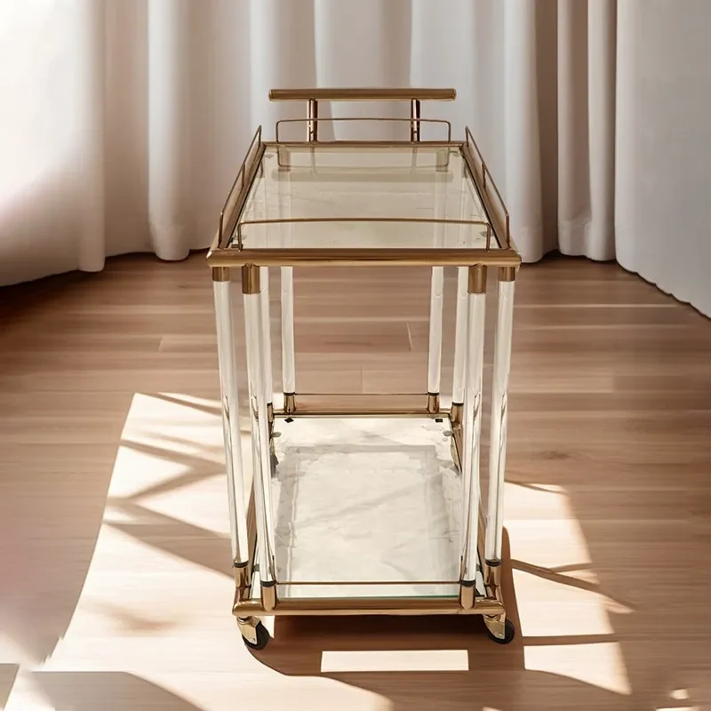 Modern Stainless Steel Serving Trolley with Tempered Glass Shelves Luxury Mobile Bar Cart for Hotel Restaurant Wine and Tea