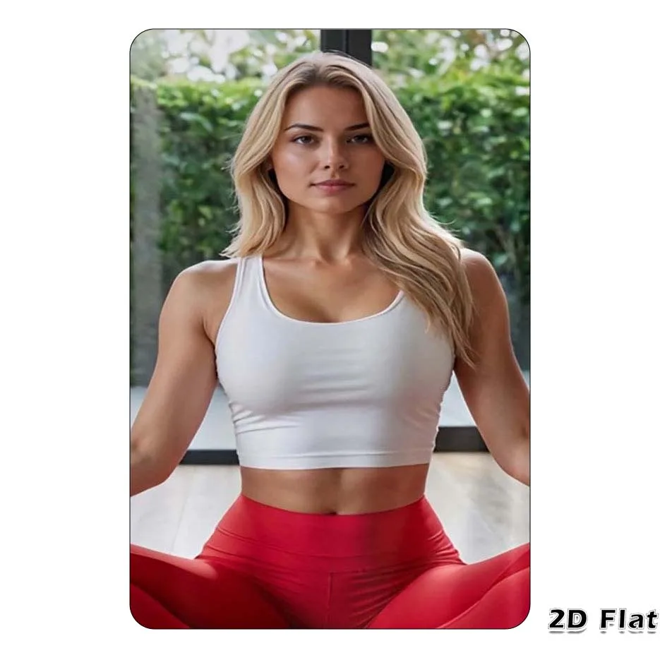 Letrero Metálico Vintage 2D - Arte de Pared con Diseño de Chica Rubia en Sujetador Deportivo Blanco y Leggings Rojos, Placa Decorativa para Habitación, Hogar