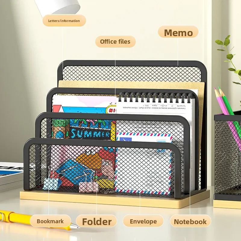 رف حروف مبطن من خشب الخيزران عالي الجودة، منظم مستندات معدني لسطح المكتب، رف تخزين للكتب/المجلد، رف فرز الورق، نهاية الكتب #1