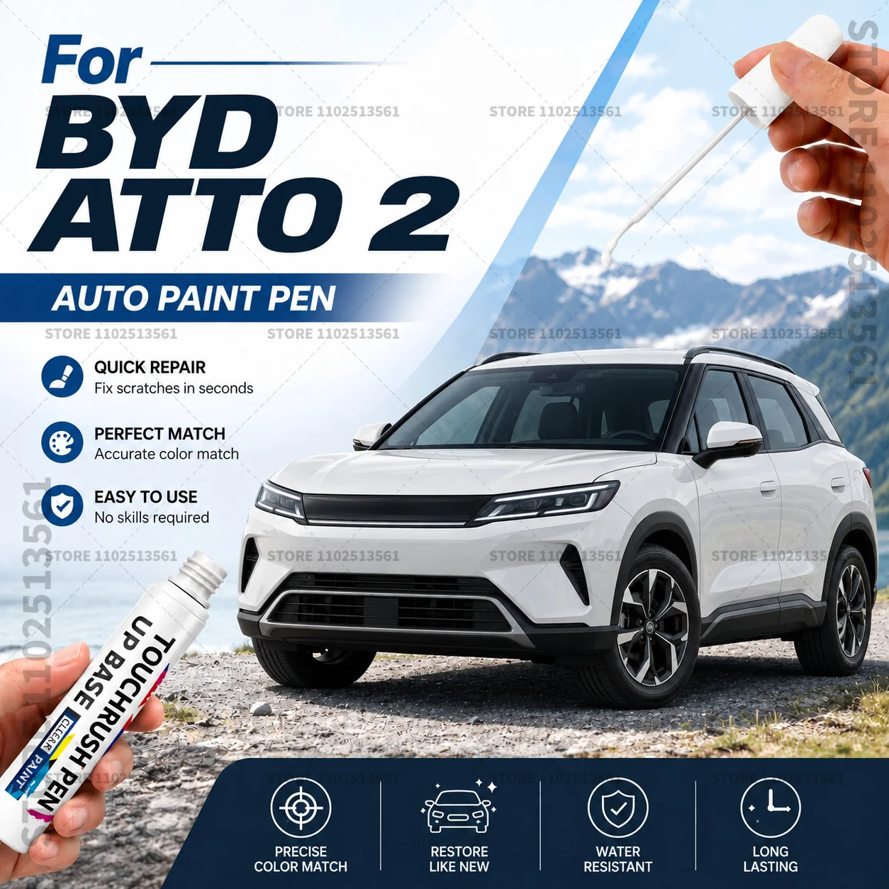 For BYD ATTO 2 White Black Car Scratch Remover Paint Pen Touch Up Marker for Auto Body Repair Door Bumper Fender Accessories